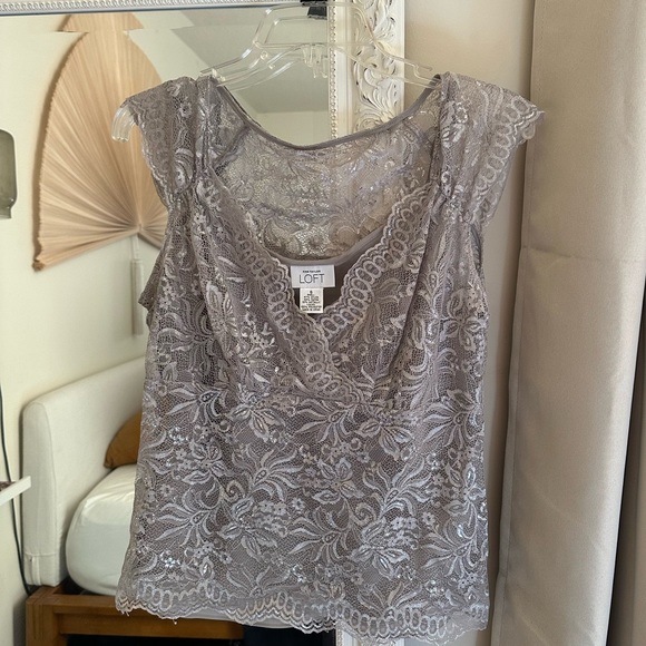 Ann Taylor Loft Silver Lace Top - Picture 1 of 8